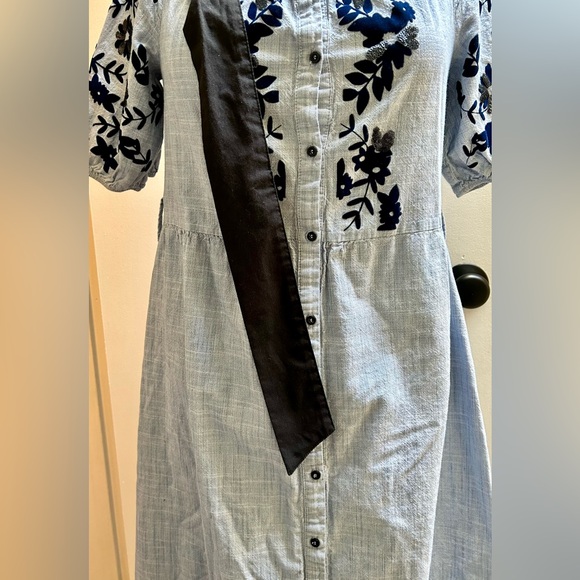 Zara Embroidered Sequinned Blue Dress &  Black Belt - Picture 11 of 16